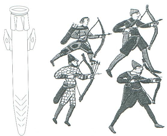 Toulec z Hedeby v porovnání s výšivkou z Bayeux. Toulec z Hedeby v porovnání s výšivkou z Bayeux.